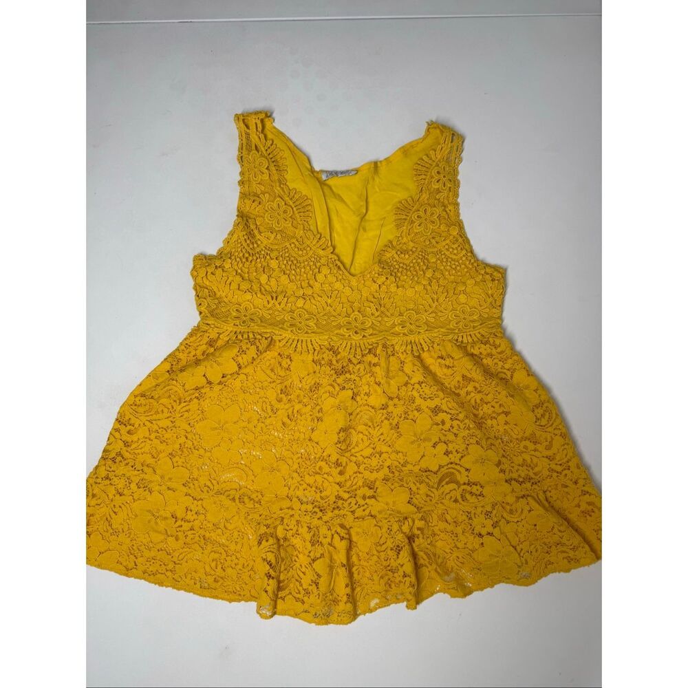 Luxury Boutique Mustard Yellow Lace Peplum Boho Top Women’s Size M See Notes - Picture 5 of 8